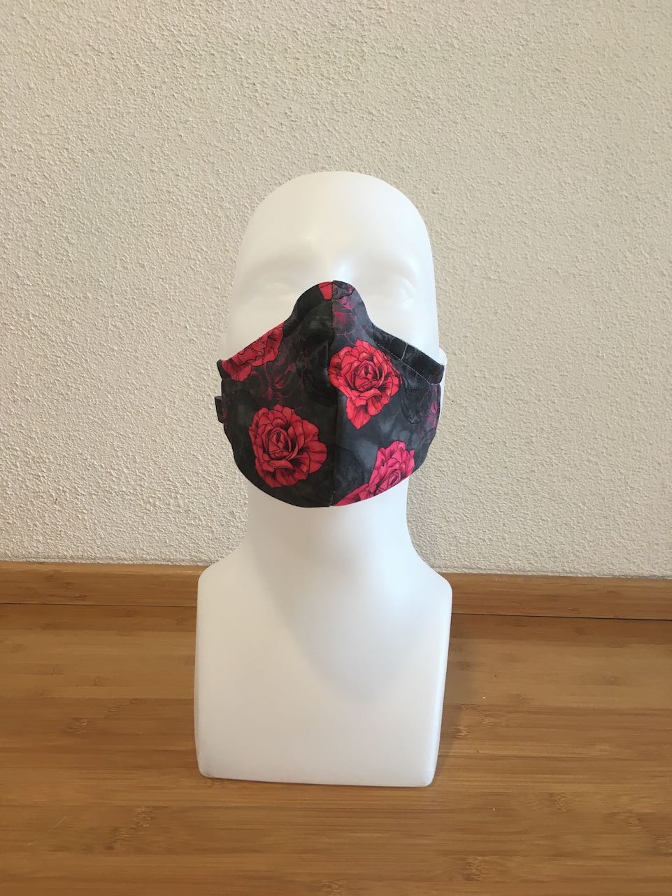 Mund- & Nasenmaske skull mit rote Rosen schwarz / hellgrau 