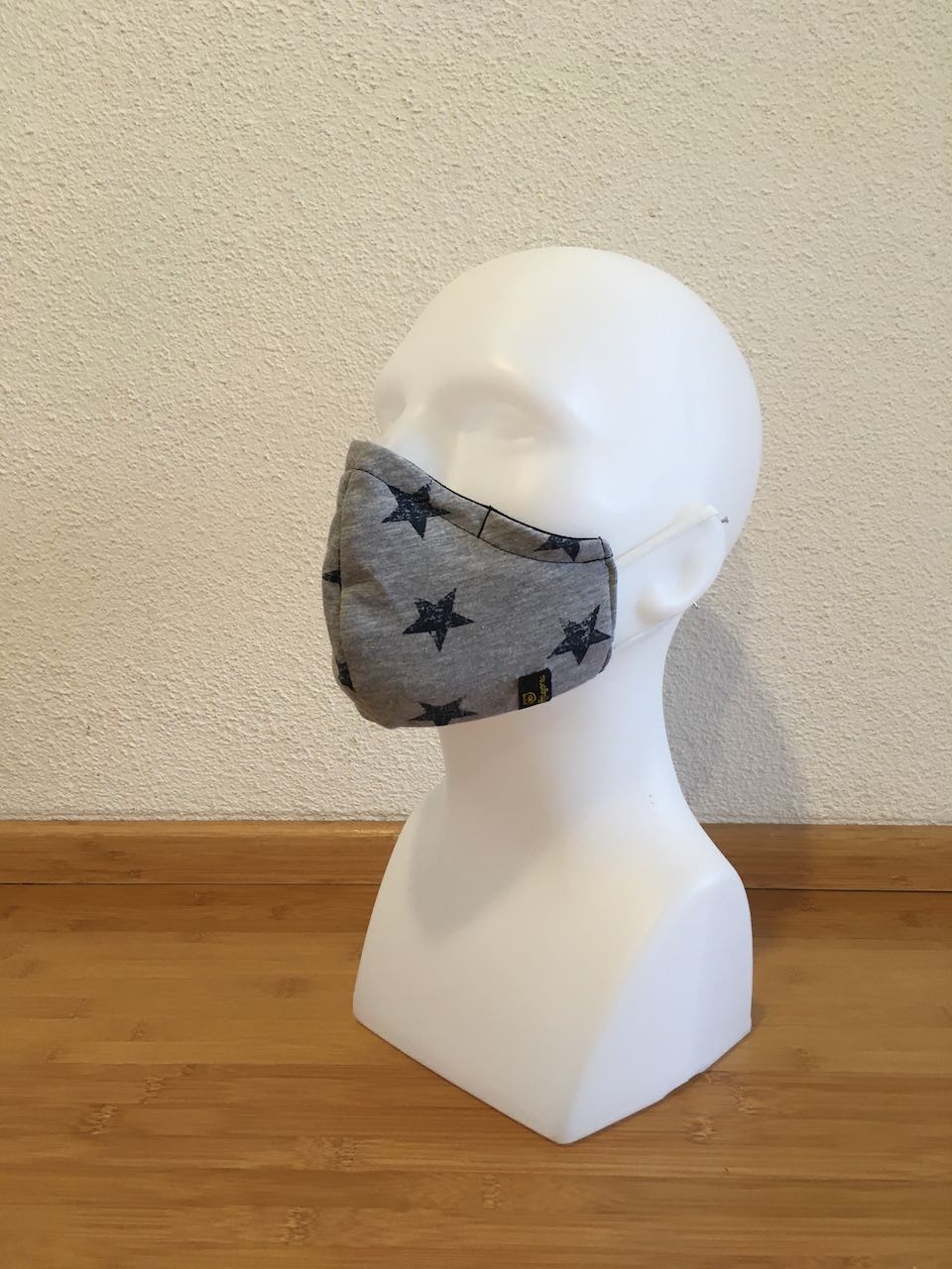 Mund- & Nasenmaske grau mit blaue Sterne / dunkel blau